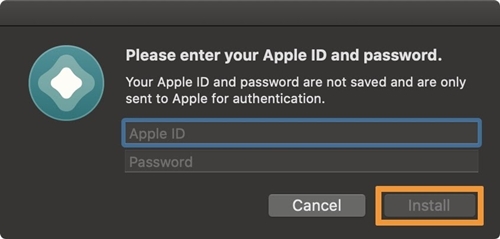 popup to enter Apple id and password